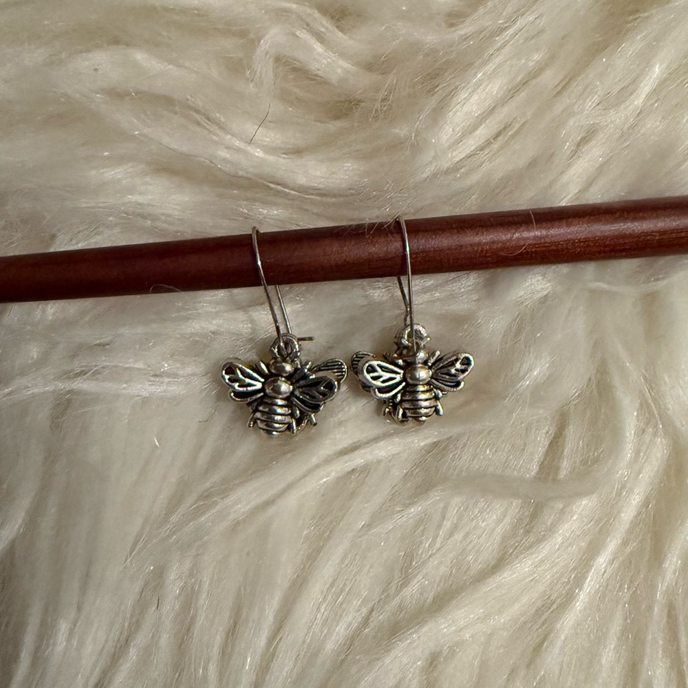 Silver Bee Dangle Earrings